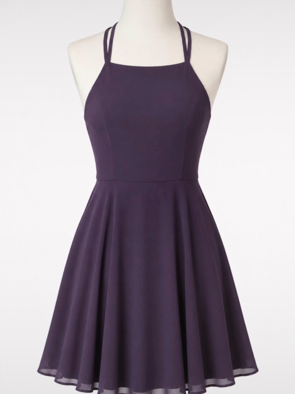 Lulu's Deep Plum Double-Strap Halter Fit & Flare Mini Dress